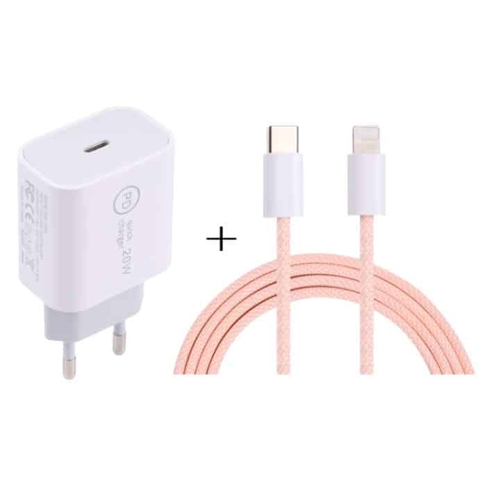 SDC-20W PD USB-C/Typ-C Reiseladegerät + 1 m 20W USB-C/Typ-C auf 8-poliges Datenkabel-Set,, EU Plug, US Plug – Bild 1