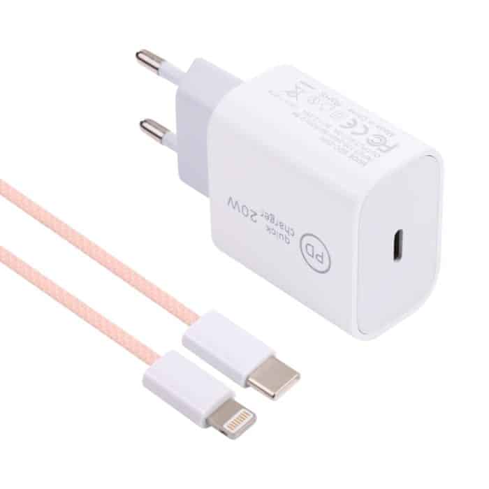 SDC-20W PD USB-C/Typ-C Reiseladegerät + 1 m 20W USB-C/Typ-C auf 8-poliges Datenkabel-Set,, EU Plug, US Plug – Bild 2