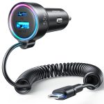 JOYROOM JR-CL07 3 in 1 55W PD USB-C / Typ-C + USB-Schnittstelle Autoladegerät mit USB-C / Typ-C Federdatenkabel, JR-CL07