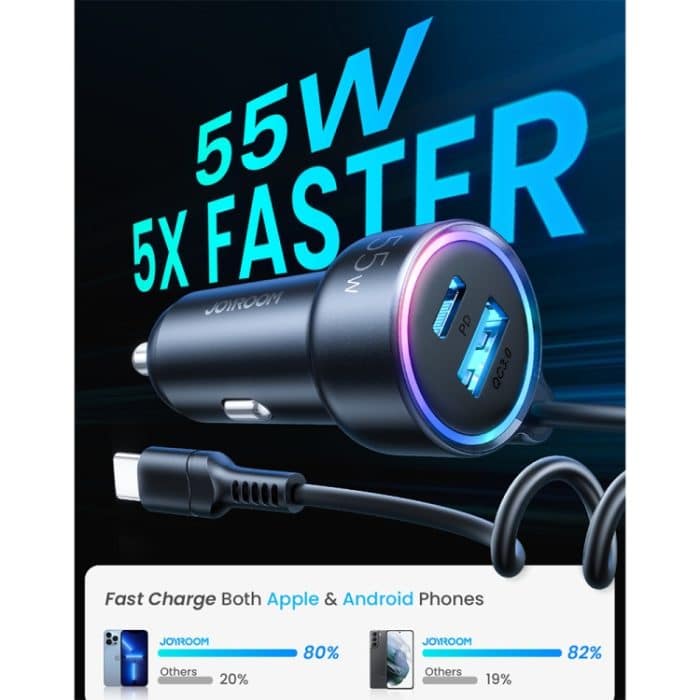 JOYROOM JR-CL07 3 in 1 55W PD USB-C / Typ-C + USB-Schnittstelle Autoladegerät mit USB-C / Typ-C Federdatenkabel, JR-CL07 – Bild 2