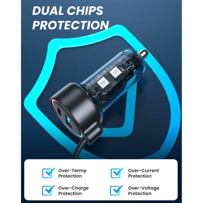 JOYROOM JR-CL07 3 in 1 55W PD USB-C / Typ-C + USB-Schnittstelle Autoladegerät mit USB-C / Typ-C Federdatenkabel, JR-CL07 – Bild 4