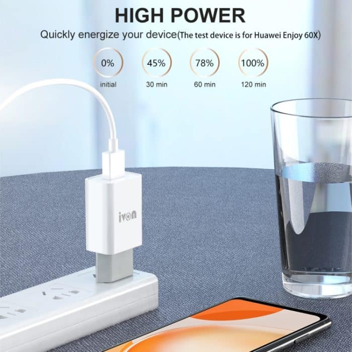 IVON AD-33 2-in-1 2,1 A Einzel-USB-Port-Reiseladegerät + 1 m USB-auf-Micro-USB-Datenkabel-Set,, EU Plug, US Plug – Bild 4