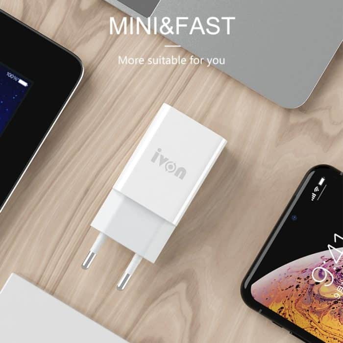 IVON AD-33 2-in-1 2,1 A Einzel-USB-Port-Reiseladegerät + 1 m USB-auf-Micro-USB-Datenkabel-Set,, EU Plug, US Plug – Bild 6