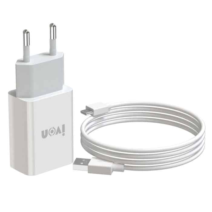 IVON AD-33 2 in 1 2,1 A Einzel-USB-Port-Reiseladegerät + 1 m USB-auf-USB-C/Typ-C-Datenkabel-Set,, EU Plug, US Plug – Bild 1