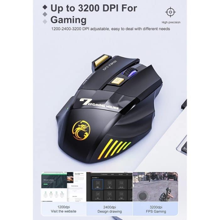 iMICE GW-X7 2.4G + Bluetooth Dual Mode 7-Tasten leise wiederaufladbare kabellose Gaming-Maus mit bunten RGB-Lichtern, GW-X7 2.4G + Bluetooth – Bild 8