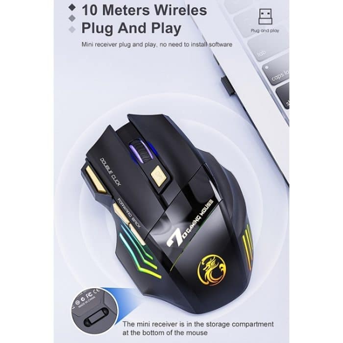 iMICE GW-X7 2.4G + Bluetooth Dual Mode 7-Tasten leise wiederaufladbare kabellose Gaming-Maus mit bunten RGB-Lichtern, GW-X7 2.4G + Bluetooth – Bild 9