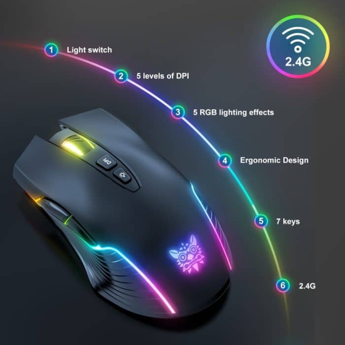 ONIKUMA CW905 2,4G RGB-Beleuchtung kabellose Maus, CW905 Wireless Mouse(Black), CW905 Wireless Mouse(Pink), CW905 Wireless Mouse (Grey White) – Bild 2