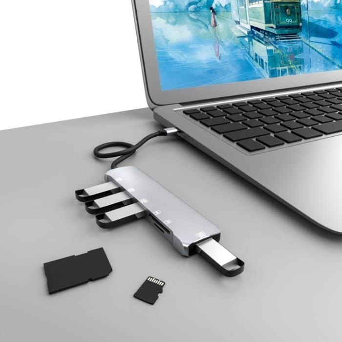 NK-3043 6 in 1 USB-C / Typ-C auf TF / SD-Kartensteckplatz + 4 USB-Buchsenadapter, NK-3043 – Bild 4