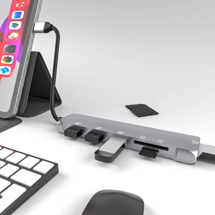 NK-3043 6 in 1 USB-C / Typ-C auf TF / SD-Kartensteckplatz + 4 USB-Buchsenadapter, NK-3043 – Bild 5