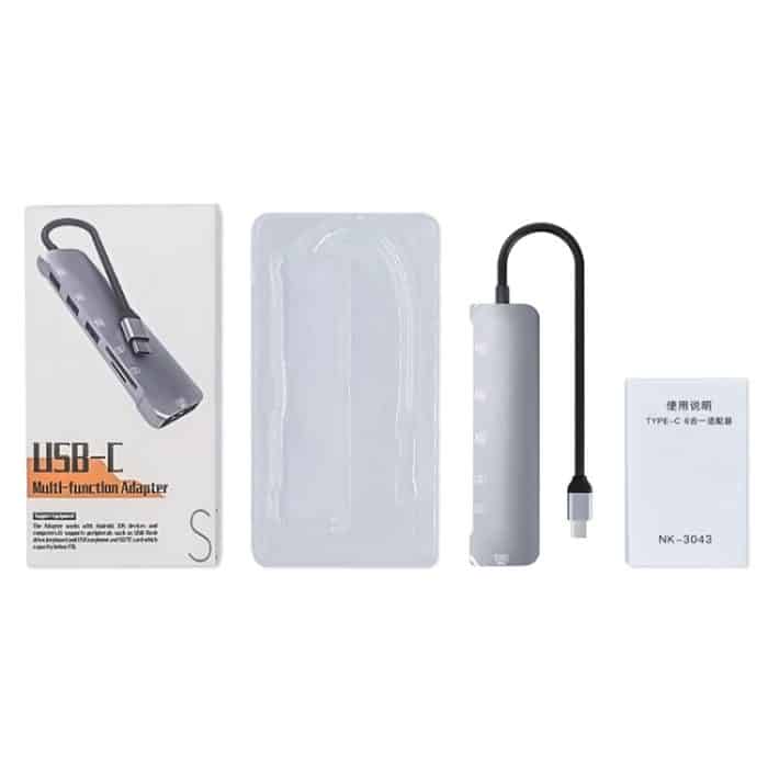 NK-3043 6 in 1 USB-C / Typ-C auf TF / SD-Kartensteckplatz + 4 USB-Buchsenadapter, NK-3043 – Bild 6