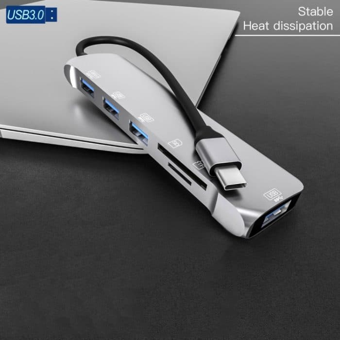 NK-3043H 6 in 1 USB-C / Typ-C bis TF / SD-Kartensteckplatz + USB 3.0 + 3 USB 2.0-Buchse – Bild 3