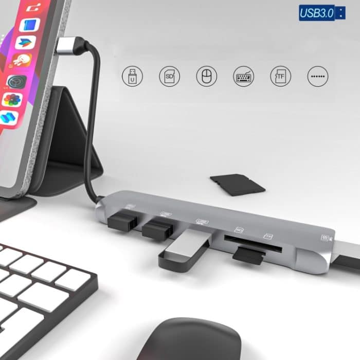 NK-3043H 6 in 1 USB-C / Typ-C bis TF / SD-Kartensteckplatz + USB 3.0 + 3 USB 2.0-Buchse – Bild 6