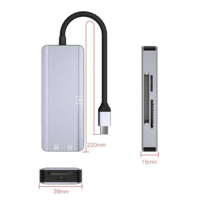 NK-3044 5-in-1-USB-C/Typ-C-auf-MS-/M2-/CF-/TF-/SD-Kartensteckplatz-Adapter, NK-3044 – Bild 2