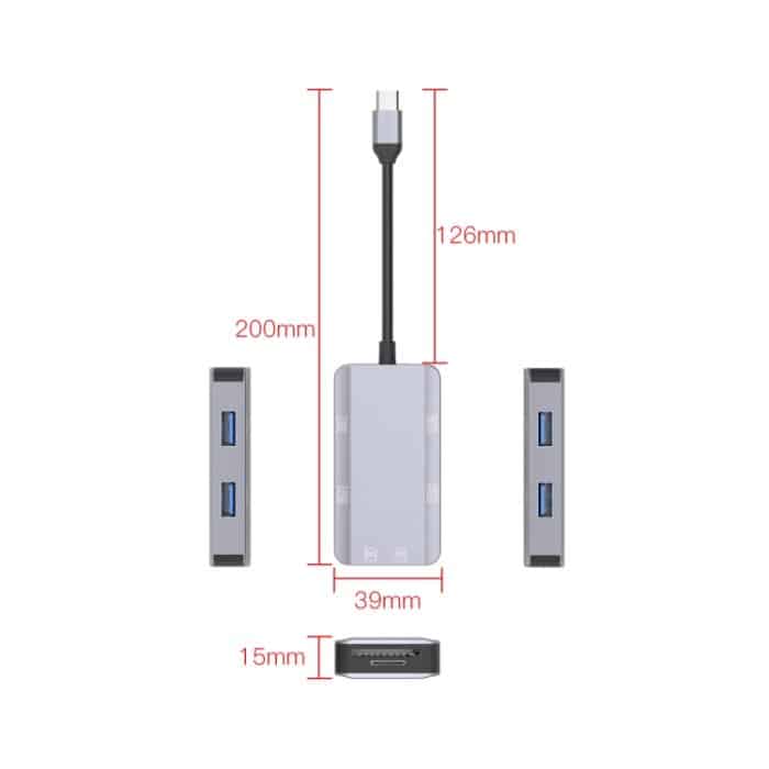 NK-3049 6 in 1 USB-C / Typ-C auf TF / SD-Kartensteckplatz + 4 USB-Buchsenadapter, NK-3049 – Bild 4