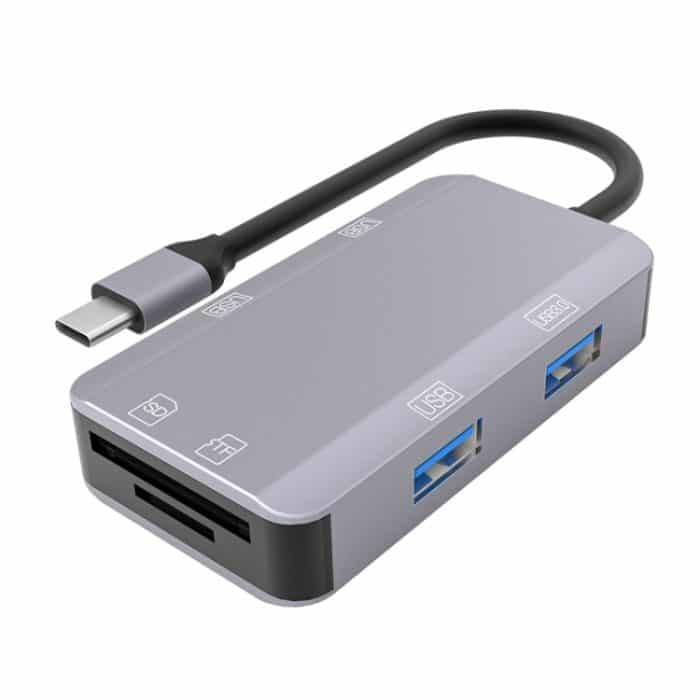 EDA002675501A.jpg NK-3049H 6 in 1 USB-C / Typ-C auf TF / SD-Kartensteckplatz + USB 3.0 + 3 USB 2.0-Buchsenadapter, NK-3049H – Bild 1
