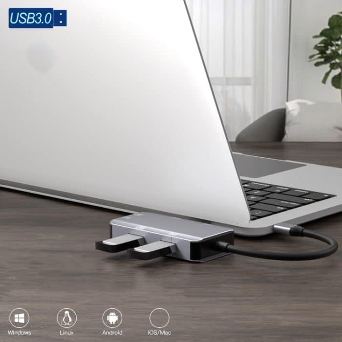 NK-3049H 6 in 1 USB-C / Typ-C auf TF / SD-Kartensteckplatz + USB 3.0 + 3 USB 2.0-Buchsenadapter, NK-3049H – Bild 5