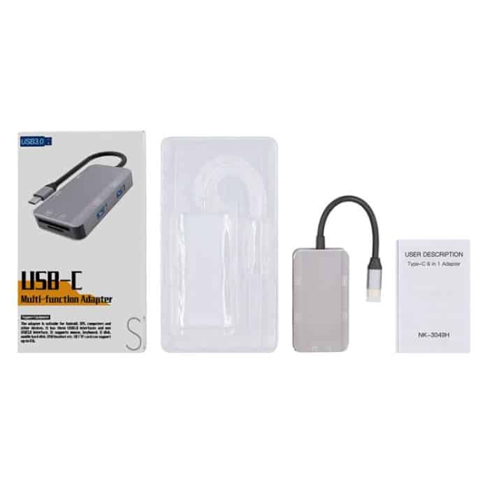 NK-3049H 6 in 1 USB-C / Typ-C auf TF / SD-Kartensteckplatz + USB 3.0 + 3 USB 2.0-Buchsenadapter, NK-3049H – Bild 7