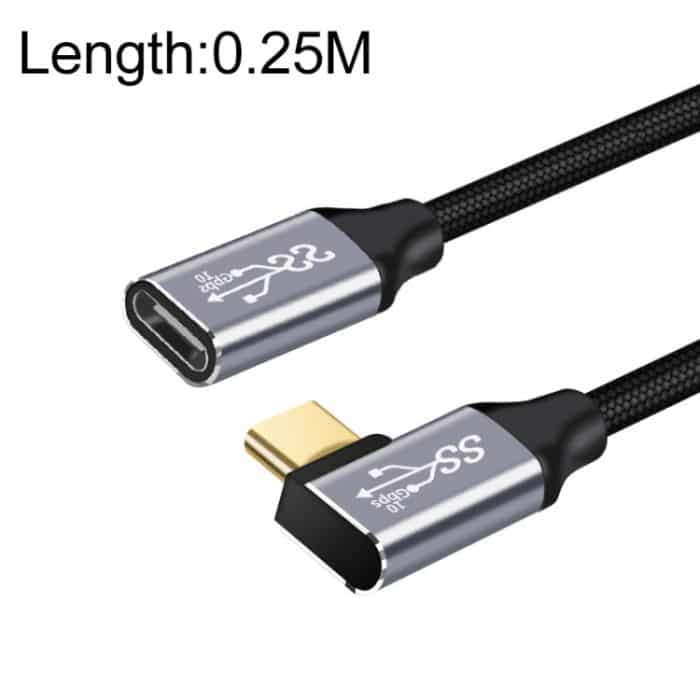 10 Gbit/s USB-C/Typ-C Buchse auf Stecker Ellenbogen-Lade-Datenübertragungs-Verlängerungskabel, 25cm, 50cm, 1m – Bild 1