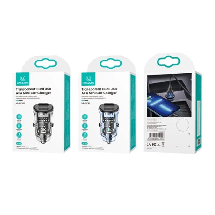 USAMS US-CC162 C31 5V3A Transparentes Dual-USB-Mini-Autoladegerät, C31 – Bild 3