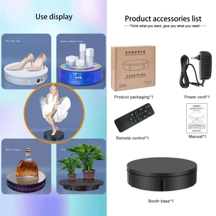 22 cm drehbarer Präsentationsständer für Videoaufnahmen, Belastung: 50 kg, US Plug, EU Plug, UK Plug, AU Plug – Bild 5