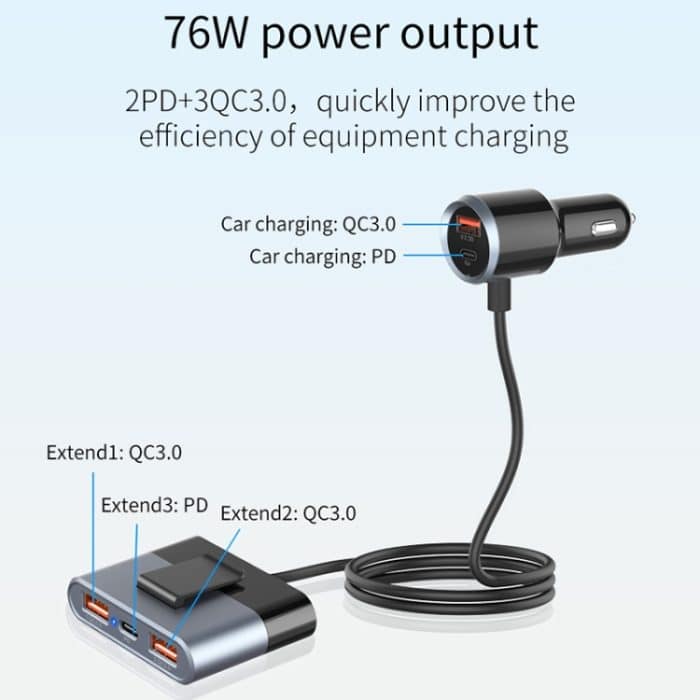 SC03 76W Ausgang PD / QC3.0 Fast Charge Erweitertes Autoladegerät – Bild 2