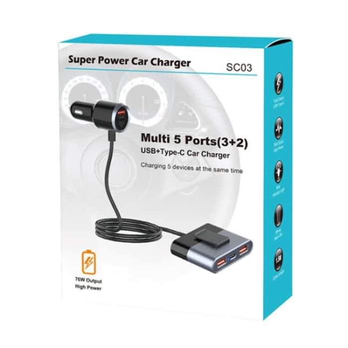 SC03 76W Ausgang PD / QC3.0 Fast Charge Erweitertes Autoladegerät – Bild 7