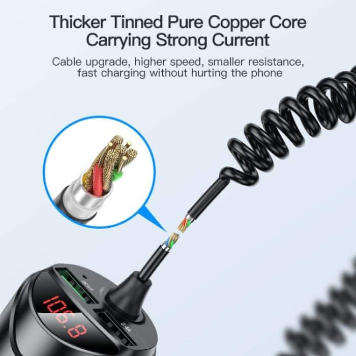 C68 LED-Digitalanzeige QC3.0 Schnelles Autoladegerät 3 in 1 mit Federkabel, C68 with Spring Cable, C68 (Silver) – Bild 4