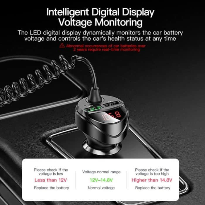 C68 LED-Digitalanzeige QC3.0 Schnelles Autoladegerät 3 in 1 mit Federkabel, C68 with Spring Cable, C68 (Silver) – Bild 5