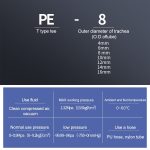 LAIZE 10 Stück PBT-Kunststoff-T-Stück, pneumatischer Schnellmontage-Anschluss, PE-4 (10pcs), PE-6 (10pcs), PE-8 (10pcs), PE-10 (10pcs), PE-12 (10pcs), PE-14 (2pcs), PE-16 (2pcs) – Bild 4