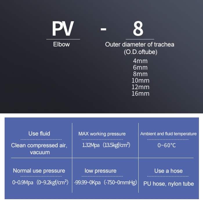 LAIZE 10 Stück Kunststoff-Winkel-Pneumatik-Schnellmontage-Anschluss, PV-4, PV-6, PV-8, PV-10, PV-12, PV-14, PV-16 – Bild 5