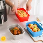 Rechteckige Backform mit doppeltem Zugkorb, faltbare Silikon-Luftfritteusen-Backform – Bild 7