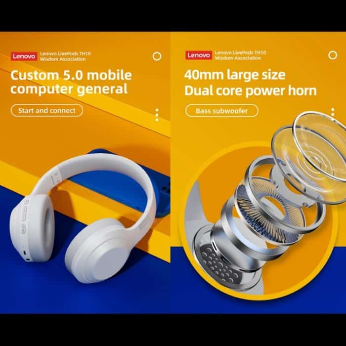 Lenovo TH10 Kabelloser Bluetooth-Kopfhörer für Gaming, Bass, Musik, Sport, Geräuschunterdrückung, TH10 White, TH10 Black – Bild 3
