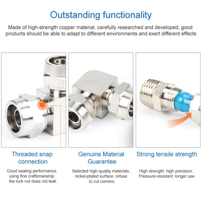 LAIZE vernickelter Kupfer-Winkel-Pneumatik-Schnellverbinder, PV-6, PV-8, PV-10, PV-12 – Bild 5