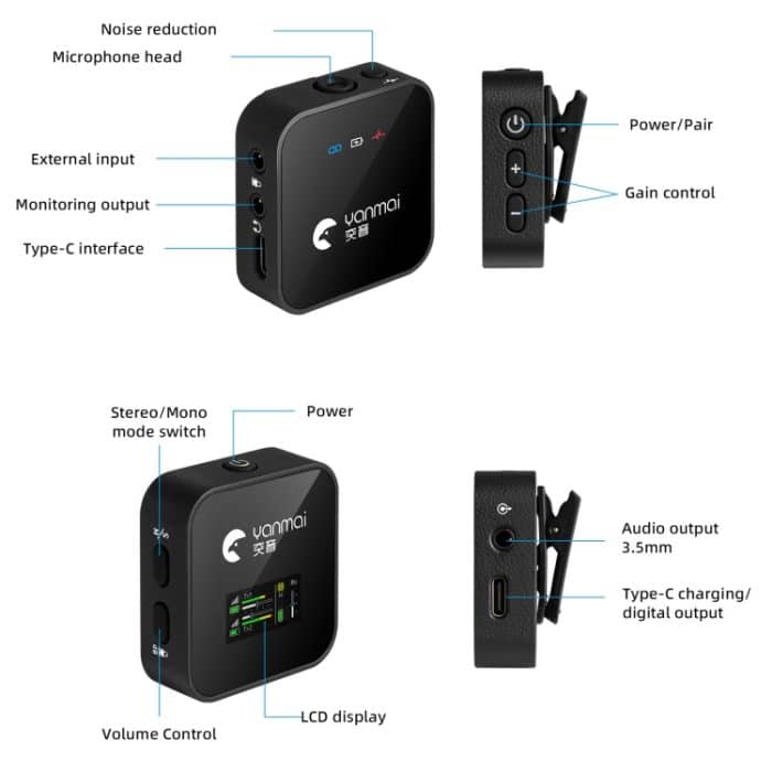 Yanmai GF525 2-in-1-Broadcast-2,4-G-Wireless-Lavaliermikrofon Mini-Ansteckmikrofon mit LED-Anzeige – Bild 4