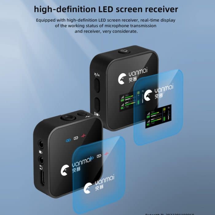 Yanmai GF525 2-in-1-Broadcast-2,4-G-Wireless-Lavaliermikrofon Mini-Ansteckmikrofon mit LED-Anzeige – Bild 8