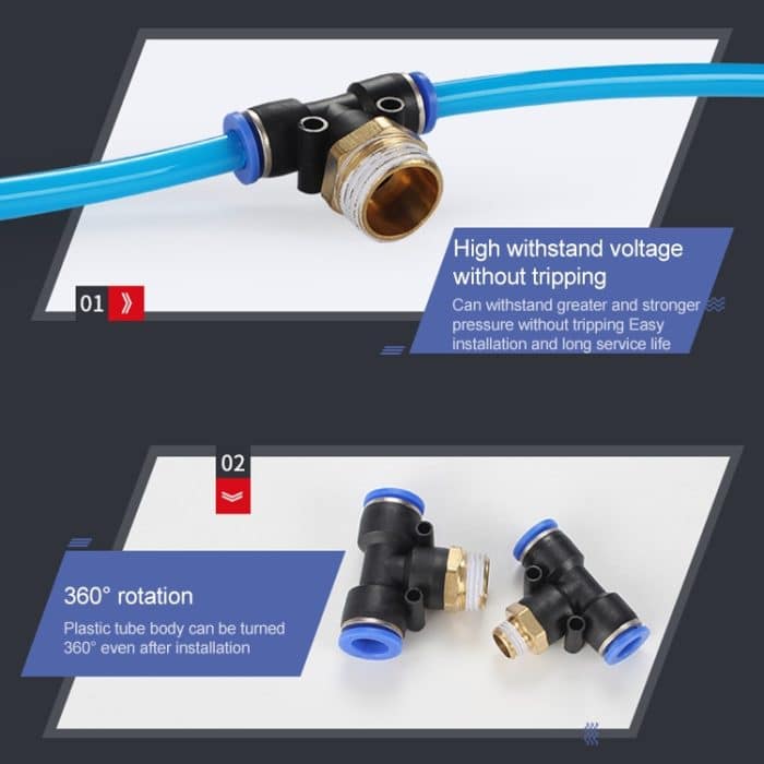 LAIZE 10 Stück Kunststoff-T-Typ-T-Stück mit Außengewinde, pneumatischer Schnellverbinder, PB4-01 (10pcs), PB4-02 (10pcs), PB4-M5 (10pcs), PB6-01 (10pcs), PB6-02 (10pcs), PB6-03 (2pcs), PB6-04 (2pcs), PB6-M5 (10pcs), PB8-01 (2pcs), PB8-02 (2pcs)... – Bild 7