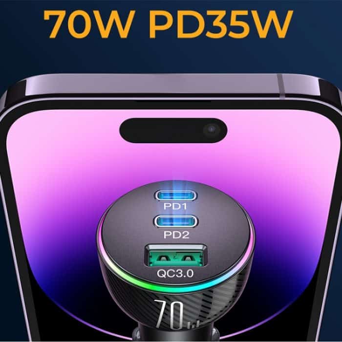 JOYROOM JR-CL26 70W 3-Port USB+USB-C / Typ-C Autoladegerät, JR-CL26 – Bild 5