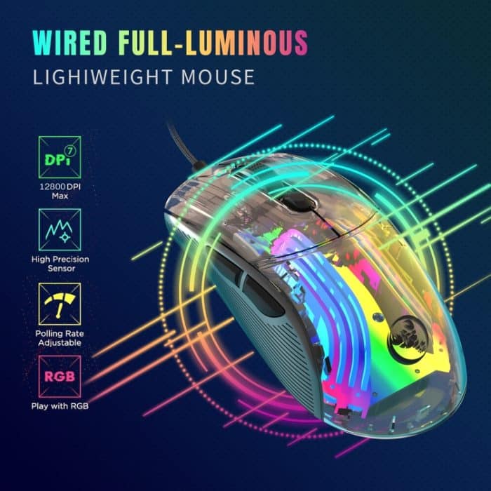 X400 7-Tasten-Gaming-Maus, transparent, RGB, kabelgebunden – Bild 10