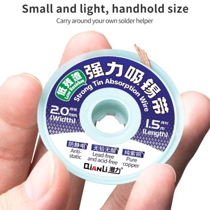 QianLi 1,5 m x 2,0 mm rückstandsarmer, antistatischer, starker Zinnabsorptionsdraht aus reinem Kupfer, 1pcs, 5pcs – Bild 4