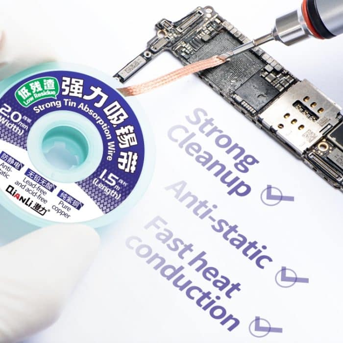 QianLi 1,5 m x 2,0 mm rückstandsarmer, antistatischer, starker Zinnabsorptionsdraht aus reinem Kupfer, 1pcs, 5pcs – Bild 5