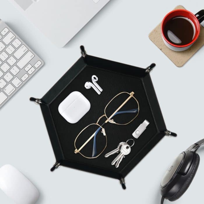 Sechseckige Desktop-PU-Aufbewahrungsbox für Kleinigkeiten, 7 inch – Bild 6