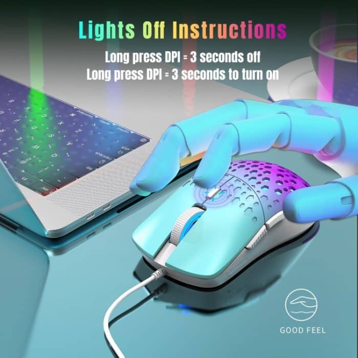 HXSJ S500 3600DPI bunt leuchtende kabelgebundene Maus, Kabellänge: 1,5 m – Bild 7
