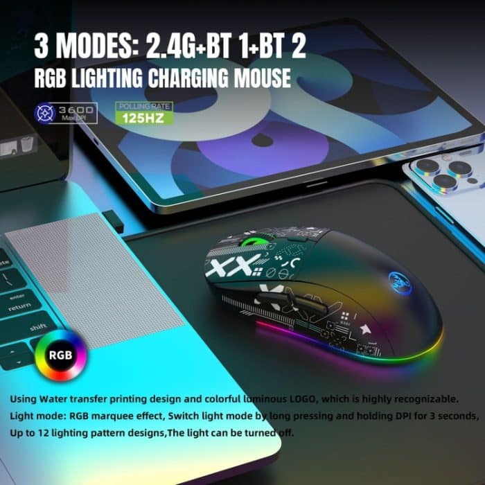 HXSJ T90 RGB Light Drahtlose Gaming-Maus mit drei Modi, T90 – Bild 3