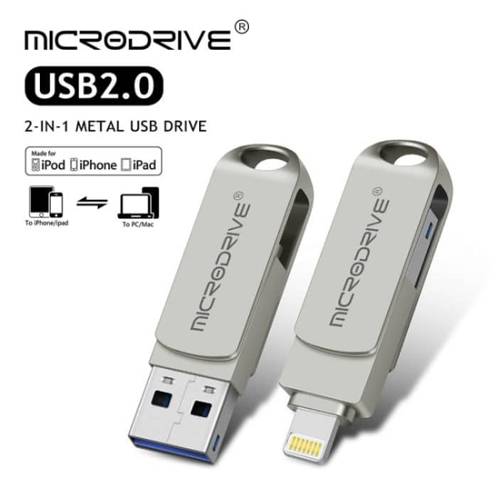 MicroDrive 2-in-1 Lightning + USB 2.0 tragbares USB-Flash-Laufwerk aus Metall, 8GB, 16GB, 32GB, 64GB, 128GB, 256GB, 512GB – Bild 2