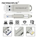MicroDrive 2-in-1 Lightning + USB 2.0 tragbares USB-Flash-Laufwerk aus Metall, 8GB, 16GB, 32GB, 64GB, 128GB, 256GB, 512GB – Bild 3