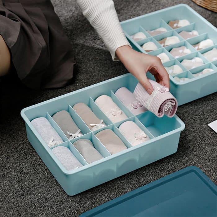 Kontrastfarbene Aufbewahrungsbox für Unterwäsche, Multi-Gate-Aufbewahrungsbox aus Kunststoff für BHs und Socken, 10 Grids with Cover – Bild 4