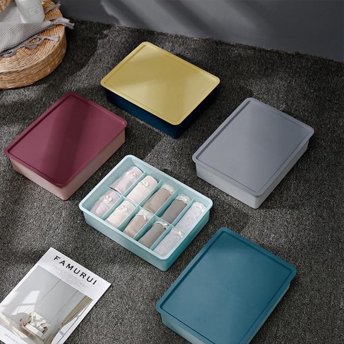 Kontrastfarbene Aufbewahrungsbox für Unterwäsche, Multi-Gate-Aufbewahrungsbox aus Kunststoff für BHs und Socken, 10 Grids with Cover – Bild 7