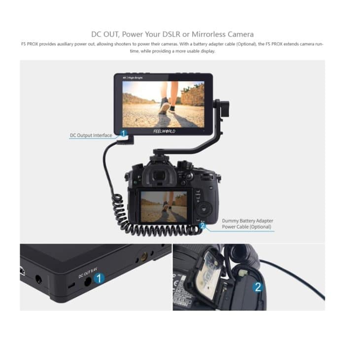 FEELWORLD F5 ProX 5,5 Zoll 1600nit hochheller Touchscreen DSLR-Kamera-Feldmonitor 4K HDMI F970 Installations- und Stromversorgungskit, F5 ProX – Bild 13
