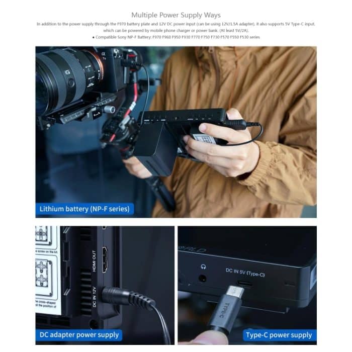 FEELWORLD F5 ProX 5,5 Zoll 1600nit hochheller Touchscreen DSLR-Kamera-Feldmonitor 4K HDMI F970 Installations- und Stromversorgungskit, F5 ProX – Bild 14