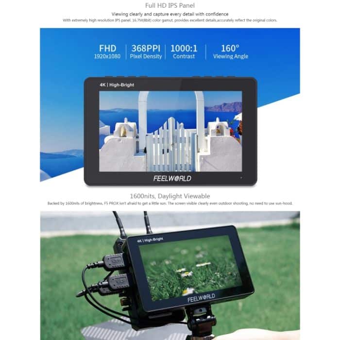FEELWORLD F5 ProX 5,5 Zoll 1600nit hochheller Touchscreen DSLR-Kamera-Feldmonitor 4K HDMI F970 Installations- und Stromversorgungskit, F5 ProX – Bild 6